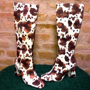 NWT Public Desire Cowhide Knee High Boots